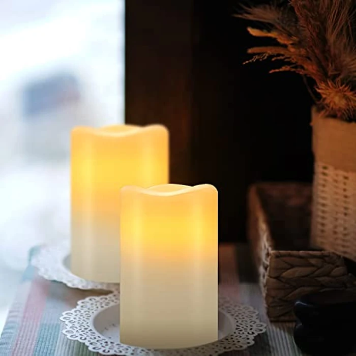 Hausware Flameless Candles Battery Operated Candles Set of 12 (D: 3" x H: 4") Real Wax Pillar Flickering Candles LED Flameless Candles with Remote and Timer Control (Ivory Color) by Hausware - Image 5