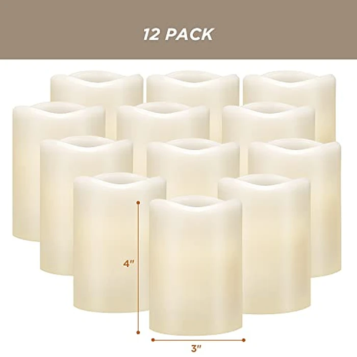Hausware Flameless Candles Battery Operated Candles Set of 12 (D: 3" x H: 4") Real Wax Pillar Flickering Candles LED Flameless Candles with Remote and Timer Control (Ivory Color) by Hausware - Image 6