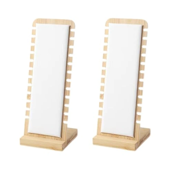 SWTOOL 2PCS Natural Color Body Bamboo Jewelry Necklace Display Stand with White Leather Soft Mat Necklace Pendant Tabletop Display Holder for Home Selling Shows by SWTOOL - Image 1