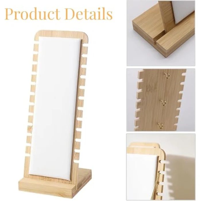 SWTOOL 2PCS Natural Color Body Bamboo Jewelry Necklace Display Stand with White Leather Soft Mat Necklace Pendant Tabletop Display Holder for Home Selling Shows by SWTOOL - Image 3