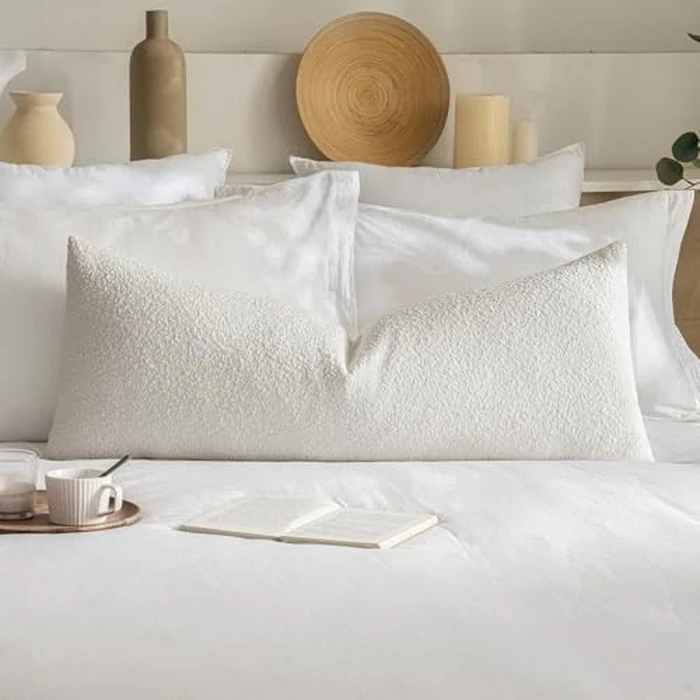 MIULEE Boucle Throw Pillow Cover Decorative Couch Pillow Cover Textured Accent Solid Pillow Case Soft for Cushion Chair Sofa Bedroom Livingroom Home Decor White,36x14 Inch by MIULEE - Used - Like New condition - US$16.14