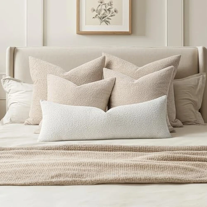 MIULEE Boucle Throw Pillow Cover Decorative Couch Pillow Cover Textured Accent Solid Pillow Case Soft for Cushion Chair Sofa Bedroom Livingroom Home Decor White,36x14 Inch by MIULEE - Image 2