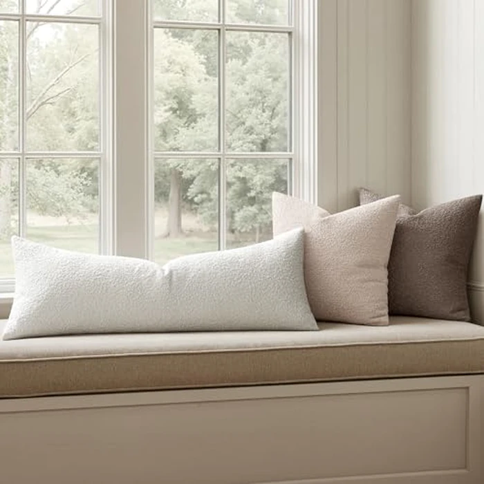 MIULEE Boucle Throw Pillow Cover Decorative Couch Pillow Cover Textured Accent Solid Pillow Case Soft for Cushion Chair Sofa Bedroom Livingroom Home Decor White,36x14 Inch by MIULEE - Image 4