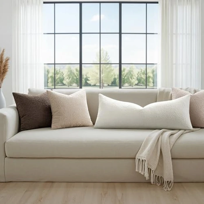 MIULEE Boucle Throw Pillow Cover Decorative Couch Pillow Cover Textured Accent Solid Pillow Case Soft for Cushion Chair Sofa Bedroom Livingroom Home Decor White,36x14 Inch by MIULEE - Image 5