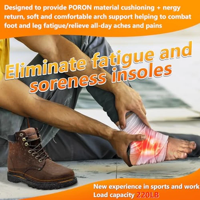 Work Boot Insoles for Standing All Day, High Arch Support Orthotic Shoe Inserts Relief Plantar Fasciitis, Flat Feet, Achilles Tendonitis - Women Men - S(Men's 6.5-7.5) by Gviipk - Image 2