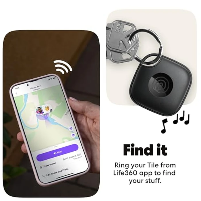 Life360 Tile - Bluetooth Tracker, Keys Finder and Item Locator for Keys, Bags and More. Phone Finder. Both iOS and Android Compatible. 1-Pack (Black) by Life360 - Image 3