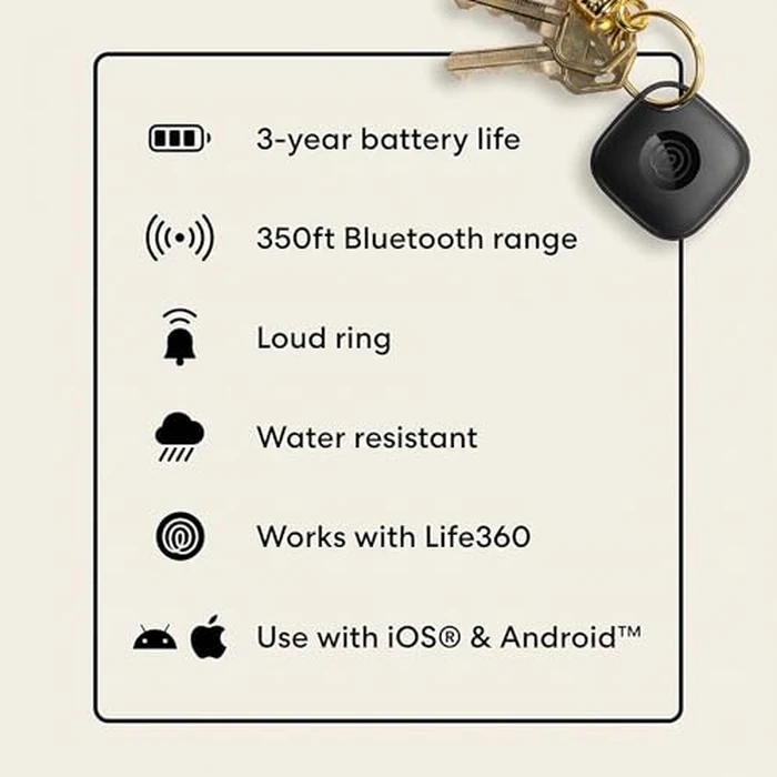 Life360 Tile - Bluetooth Tracker, Keys Finder and Item Locator for Keys, Bags and More. Phone Finder. Both iOS and Android Compatible. 1-Pack (Black) by Life360 - Image 7