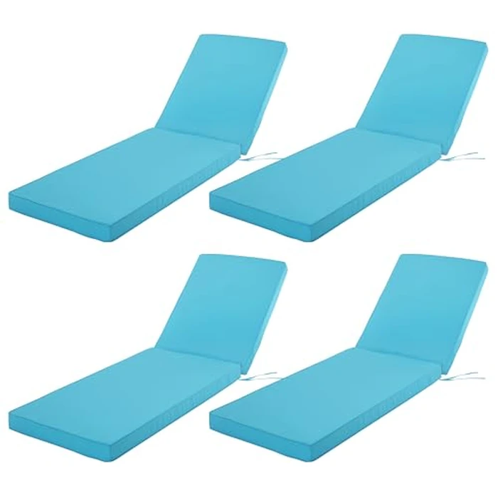Comcaver Chaise Lounge Cushion Outdoor, Waterproof and Stain-Resistant Lounge Deck Reclining Chair Cushions for Patio Furniture Lawn Pool Resort Hotel, 72x21x3 Inch, Set of 4, Teal by Comcaver - Used - Very Good condition - US$112.86