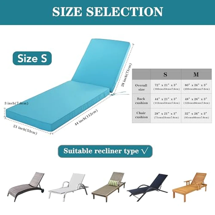 Comcaver Chaise Lounge Cushion Outdoor, Waterproof and Stain-Resistant Lounge Deck Reclining Chair Cushions for Patio Furniture Lawn Pool Resort Hotel, 72x21x3 Inch, Set of 4, Teal by Comcaver - Image 5