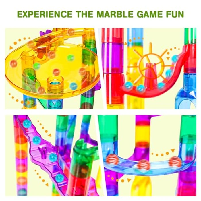 Meland Marble Run - 132Pcs Marble Maze Game Building Toy for Kid, Marble Track Race Set & STEM Learning Toys for Boy Girl Age 3 4 5 6 7 8 9+ (102 Translucent Marbulous Pcs & 30 Glass Marbles) by Meland - Image 3