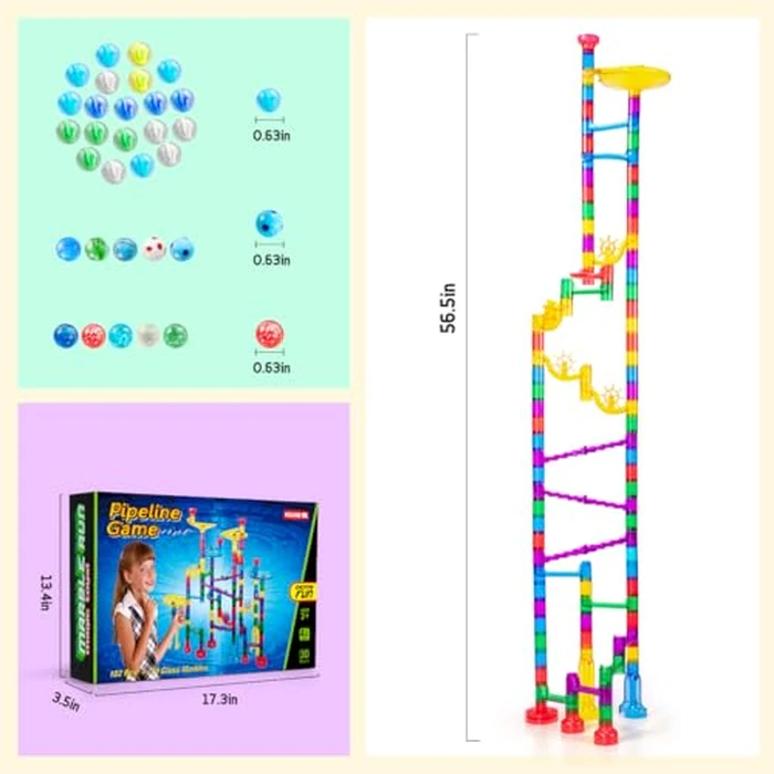 Meland Marble Run - 132Pcs Marble Maze Game Building Toy for Kid, Marble Track Race Set & STEM Learning Toys for Boy Girl Age 3 4 5 6 7 8 9+ (102 Translucent Marbulous Pcs & 30 Glass Marbles) by Meland - Image 6