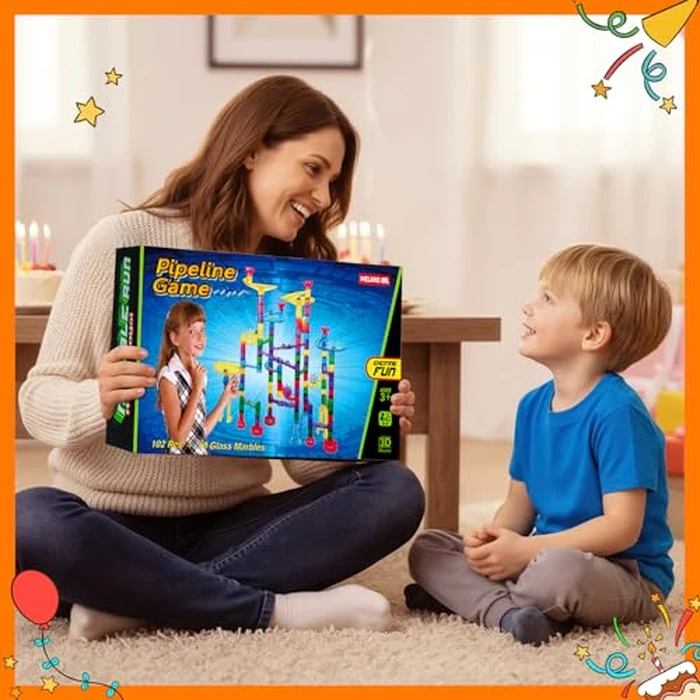 Meland Marble Run - 132Pcs Marble Maze Game Building Toy for Kid, Marble Track Race Set & STEM Learning Toys for Boy Girl Age 3 4 5 6 7 8 9+ (102 Translucent Marbulous Pcs & 30 Glass Marbles) by Meland - Image 8