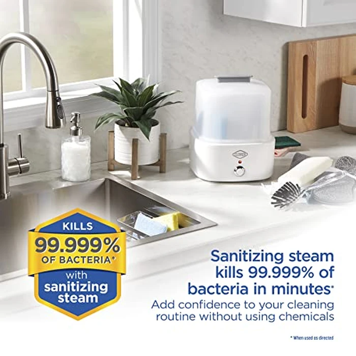 Clorox 2-Tier Electric Steam Sanitizer for Kitchen Utensils, Cleaning Sponges, Bathroom Accessories, Brushes & More, Kills 99.999% of Bacteria, Easy to Use, Compact Design, Space-Saving Storage, White by Clorox - Image 2