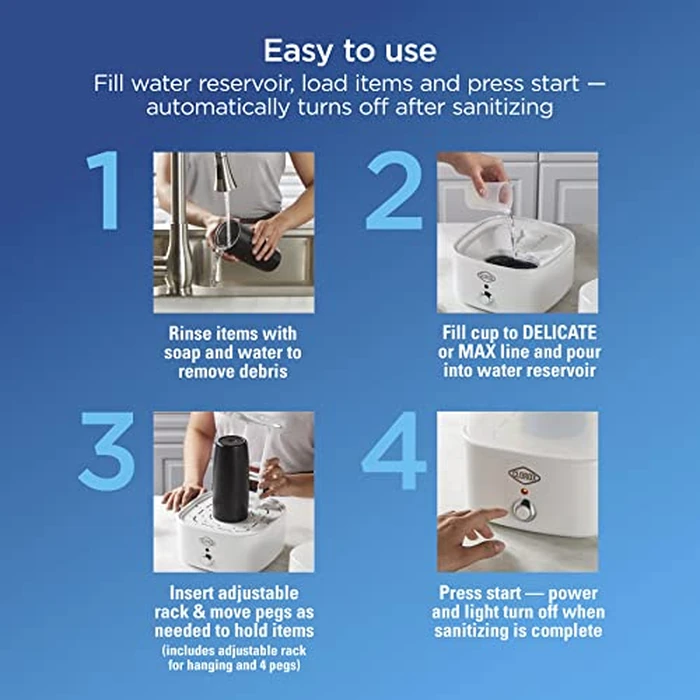 Clorox 2-Tier Electric Steam Sanitizer for Kitchen Utensils, Cleaning Sponges, Bathroom Accessories, Brushes & More, Kills 99.999% of Bacteria, Easy to Use, Compact Design, Space-Saving Storage, White by Clorox - Image 6