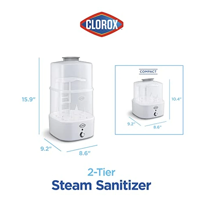 Clorox 2-Tier Electric Steam Sanitizer for Kitchen Utensils, Cleaning Sponges, Bathroom Accessories, Brushes & More, Kills 99.999% of Bacteria, Easy to Use, Compact Design, Space-Saving Storage, White by Clorox - Image 8