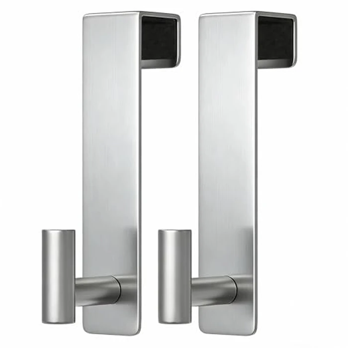 PMMASTO Over The Door Hooks 2-Pack, Rustproof Stainless Steel Door Hanger with Non-Slip Pads for Towels Coats Wreath Bathroom Kitchen Entryway Office (Silver, Fits 1-3/4" Thick Door-T Shape) by PMMASTO - Image 1