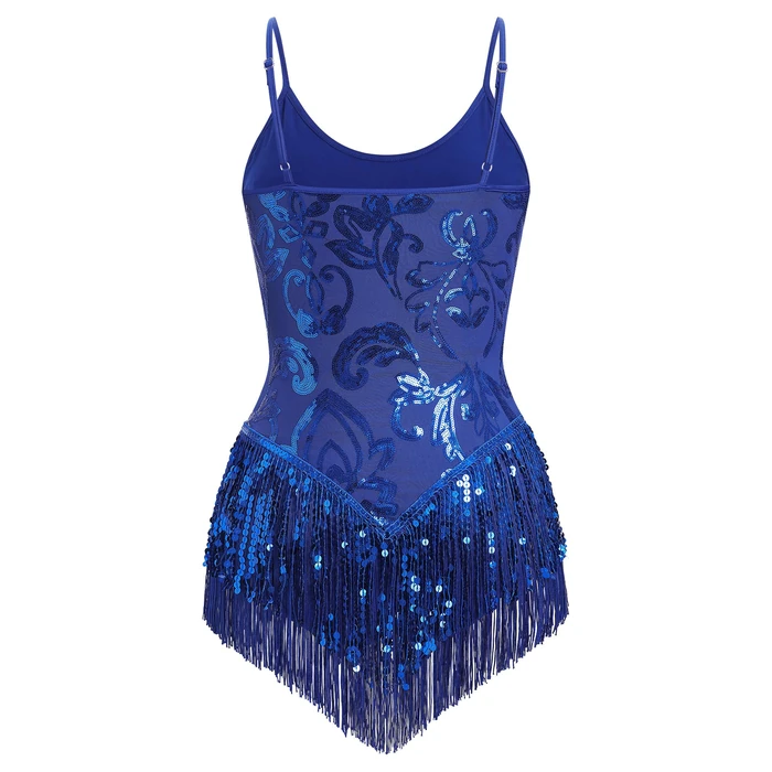 IMEKIS Rave Outfits for Women: Sparkle Fringe Bodysuit Music Festival Clothing Alien Halloween Costumes Adults Fairy Space Cowgirl Shiny Sequin Dance Jumpsuit Concert Party Royal Blue Floral Large by IMEKIS - Image 2