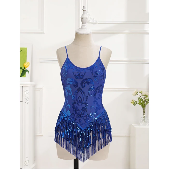 IMEKIS Rave Outfits for Women: Sparkle Fringe Bodysuit Music Festival Clothing Alien Halloween Costumes Adults Fairy Space Cowgirl Shiny Sequin Dance Jumpsuit Concert Party Royal Blue Floral Large by IMEKIS - Image 3