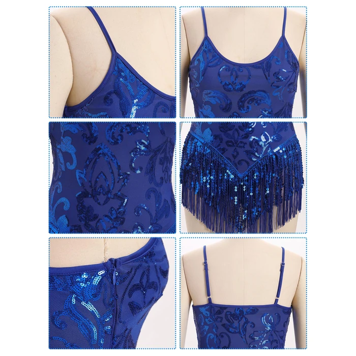 IMEKIS Rave Outfits for Women: Sparkle Fringe Bodysuit Music Festival Clothing Alien Halloween Costumes Adults Fairy Space Cowgirl Shiny Sequin Dance Jumpsuit Concert Party Royal Blue Floral Large by IMEKIS - Image 4