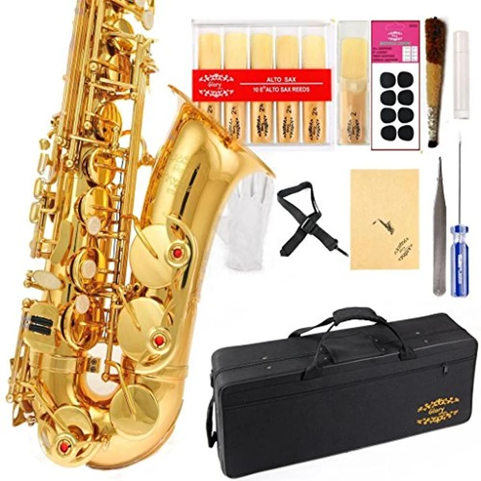 Glory Gold Laquer E Flat Alto Saxophone with 11reeds,8 Pads cushions,case,carekit by GLORY - Image 1