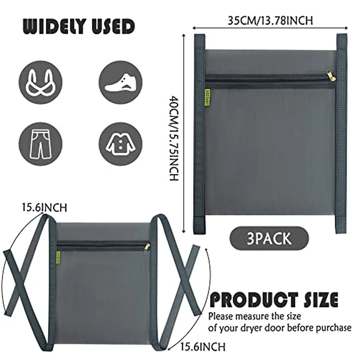 3 Pcs Sneaker Wash & Dry Net Bag for Dryer,15.7x13.8 Inch Large HoneyComber Mesh Bags with Zipper and Strap for Shoes, Clothing, Laundry Reused Bag Tool (Grey) by GOCOHHI - Image 2