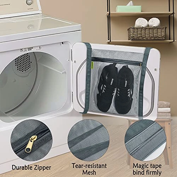 3 Pcs Sneaker Wash & Dry Net Bag for Dryer,15.7x13.8 Inch Large HoneyComber Mesh Bags with Zipper and Strap for Shoes, Clothing, Laundry Reused Bag Tool (Grey) by GOCOHHI - Image 3