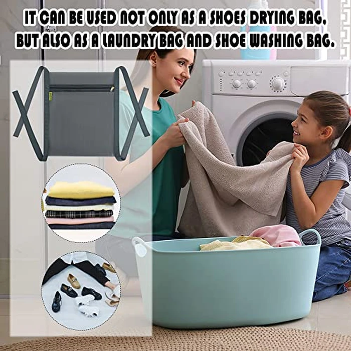 3 Pcs Sneaker Wash & Dry Net Bag for Dryer,15.7x13.8 Inch Large HoneyComber Mesh Bags with Zipper and Strap for Shoes, Clothing, Laundry Reused Bag Tool (Grey) by GOCOHHI - Image 7