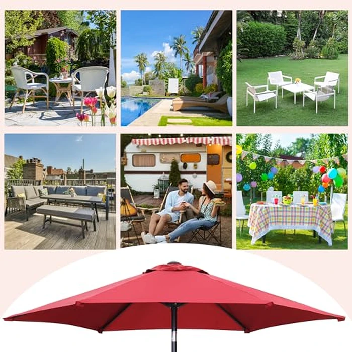 Wonlink 7.5FT Patio Umbrella, Outdoor Table Umbrella,Market Umbrella with Push Button Tilt and Crank for Garden, Lawn, Deck, Backyard & Pool (Red) by Wonlink - Image 3