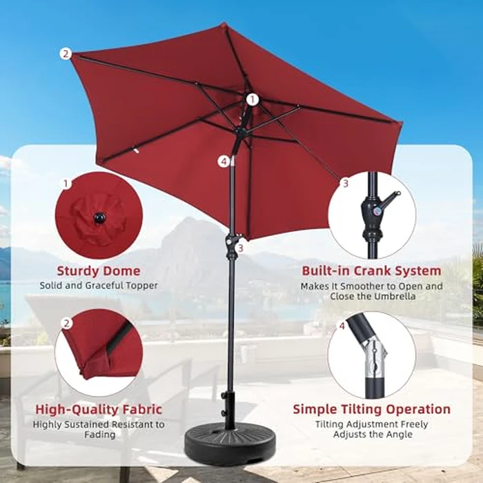 Wonlink 7.5FT Patio Umbrella, Outdoor Table Umbrella,Market Umbrella with Push Button Tilt and Crank for Garden, Lawn, Deck, Backyard & Pool (Red) by Wonlink - Image 4