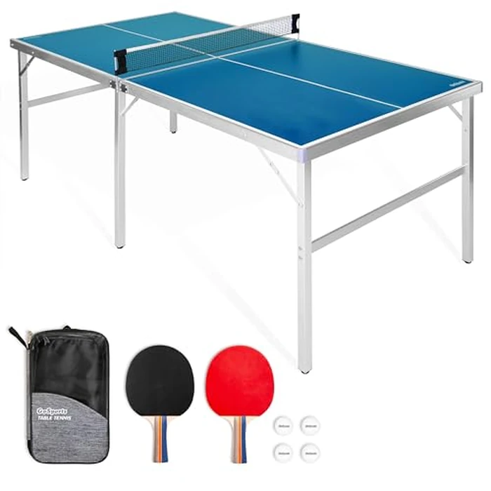 GoSports 6 ft x 3 ft Mid-Size Table Tennis Game Set - Indoor/Outdoor Portable Table Tennis Game with Net, 2 Table Tennis Paddles and 4 Balls by GoSports - Used - Very Good condition