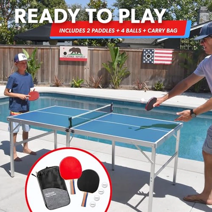 GoSports 6 ft x 3 ft Mid-Size Table Tennis Game Set - Indoor/Outdoor Portable Table Tennis Game with Net, 2 Table Tennis Paddles and 4 Balls by GoSports - Image 6