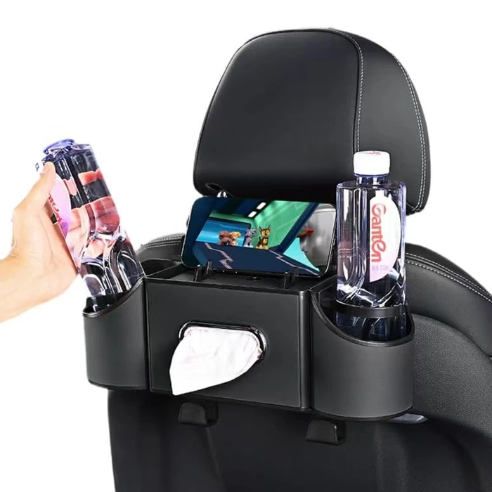 Backseat Car Organizer, 4-in-1 Car Organizer Back Seat with Cup Holder & Tissue Box, Multi-Pocket Car Back Seat Organizer for Phone, Drinks, Travel & Daily Use (Black) by Oktree - Used - Like New condition - US$19.74