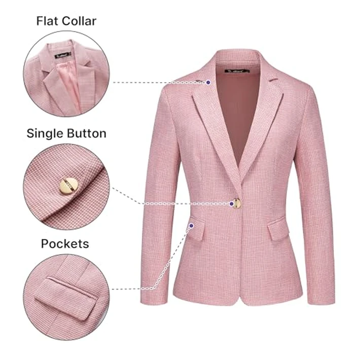 TRONSTORE Women's Suit 2 Piece Set Business Pants Suit for Women Pinstripe Houndstooth Blazer Pink S by TRONSTORE - Image 4