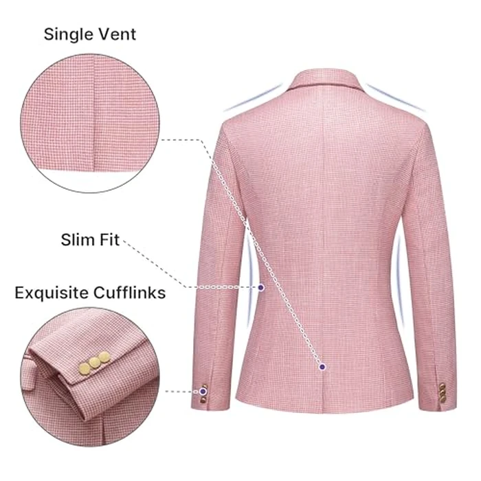 TRONSTORE Women's Suit 2 Piece Set Business Pants Suit for Women Pinstripe Houndstooth Blazer Pink S by TRONSTORE - Image 5