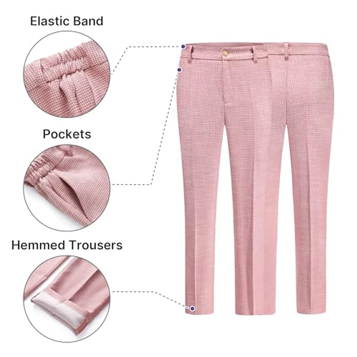 TRONSTORE Women's Suit 2 Piece Set Business Pants Suit for Women Pinstripe Houndstooth Blazer Pink S by TRONSTORE - Image 6