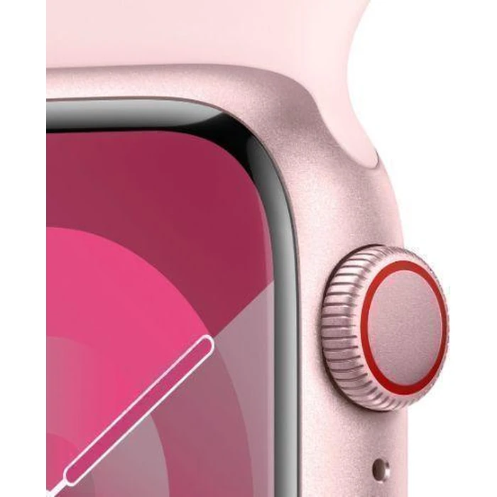 Apple Watch Series 9 (Cellular + GPS) - 64GB - 45mm - Pink Aluminum Case with Light Pink Rubber Sport Band - Medium/Large Size by Apple - Image 3