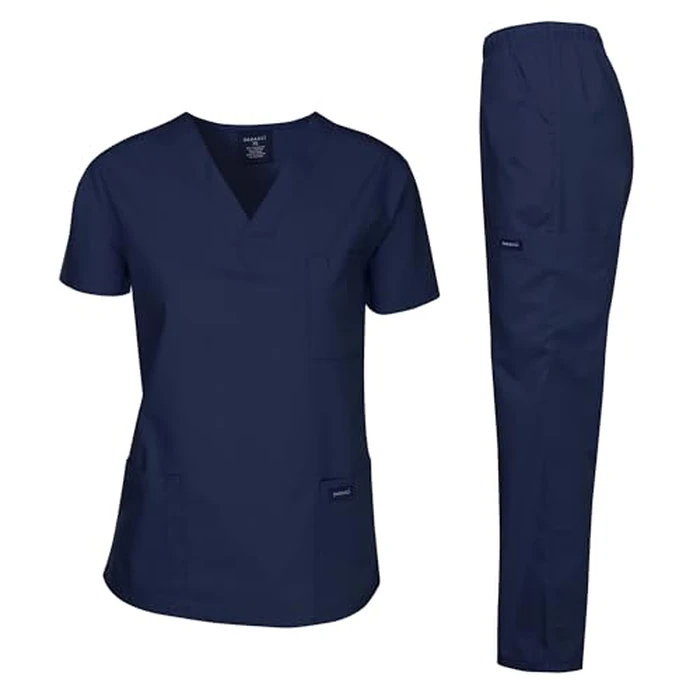 Dagacci Medical Uniform Womens and Mens Scrub Set Unisex Medical Scrub Shirt Top and Pant, Navy, XX-Small by Dagacci Medical Uniform - Used - Like New condition - US$20.51