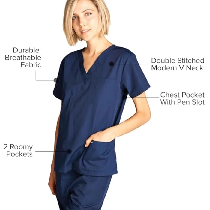 Dagacci Medical Uniform Womens and Mens Scrub Set Unisex Medical Scrub Shirt Top and Pant, Navy, XX-Small by Dagacci Medical Uniform - Image 3