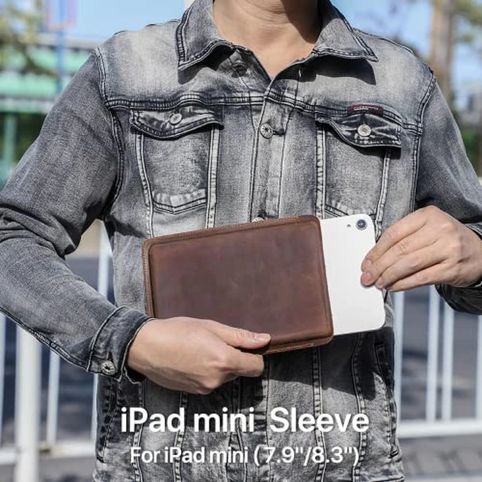 CataPurus Top Grain Leather 8.3" Slim Tablet Case Protector, Solid Minimalist Vintage Design, Handmade, Compatible with 8.3" iPad mini 6 iPad mini 7.9" A1599 A1600 A1538 A1550 A2133, Coffee 8.3 Inch by CataPurus - Image 3