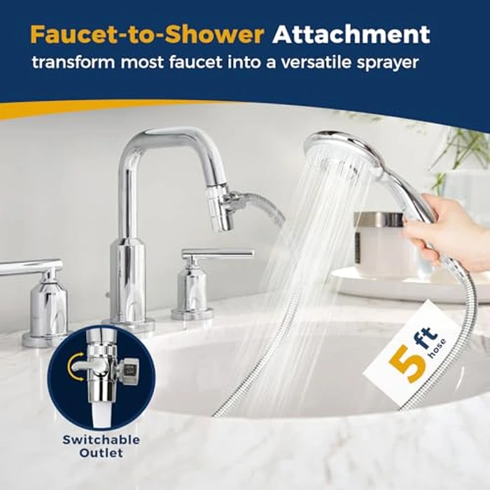 KLLEYNA Shower Head Hose Attachment for Sink/Tub Faucet - ON/Off Jets Sprayer, Dog Wash/Bathtub Cleaning/Baby Bath/Hair Rinse, Tap Extender Water Nozzle for Bathroom Kitchen Utility Garden Basement by klleyna - Image 2