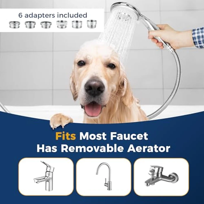 KLLEYNA Shower Head Hose Attachment for Sink/Tub Faucet - ON/Off Jets Sprayer, Dog Wash/Bathtub Cleaning/Baby Bath/Hair Rinse, Tap Extender Water Nozzle for Bathroom Kitchen Utility Garden Basement by klleyna - Image 4