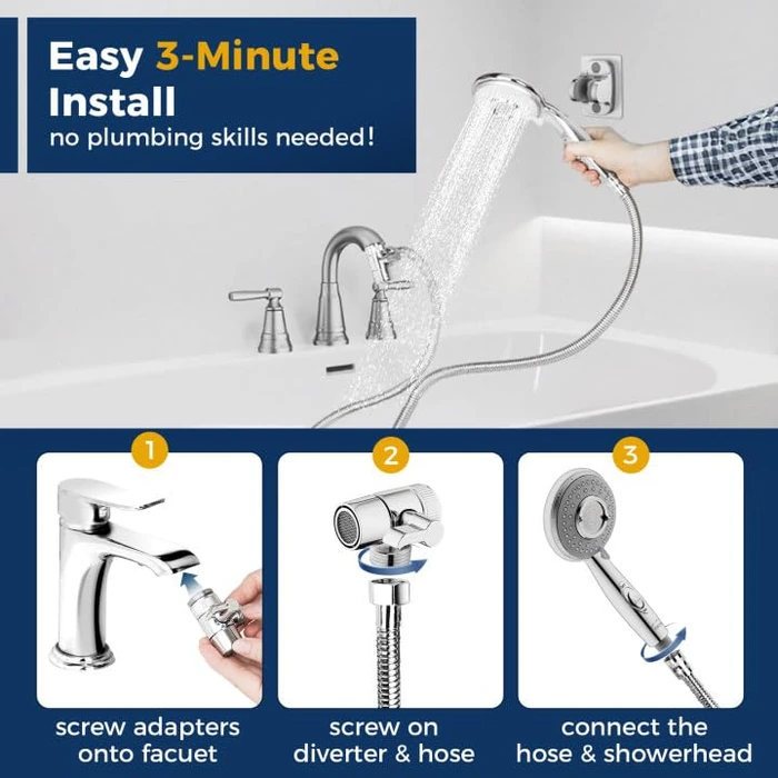 KLLEYNA Shower Head Hose Attachment for Sink/Tub Faucet - ON/Off Jets Sprayer, Dog Wash/Bathtub Cleaning/Baby Bath/Hair Rinse, Tap Extender Water Nozzle for Bathroom Kitchen Utility Garden Basement by klleyna - Image 5