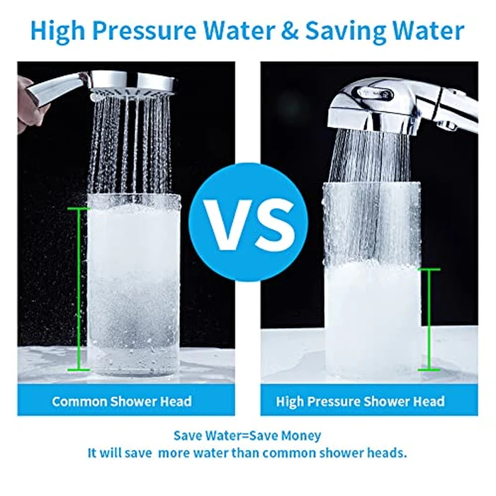 KAIYING Drill-Free High Pressure Handheld Shower Head with ON/Off Pause Switch 3 Spray Modes Water Saving Showerhead, Detachable Puppy Shower Accessories (M:Shower Head (Chrome)+Bracket+Hose) by KAIYING - Image 3
