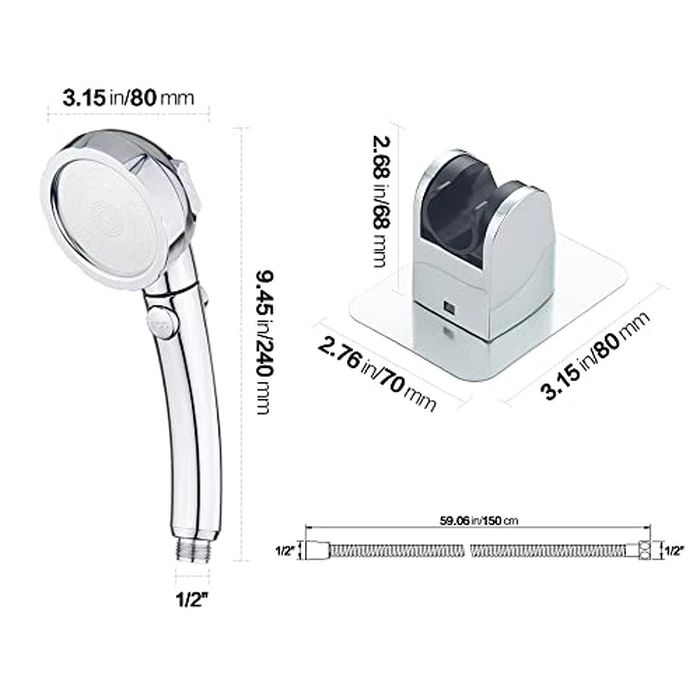 KAIYING Drill-Free High Pressure Handheld Shower Head with ON/Off Pause Switch 3 Spray Modes Water Saving Showerhead, Detachable Puppy Shower Accessories (M:Shower Head (Chrome)+Bracket+Hose) by KAIYING - Image 6