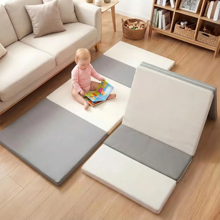 Mallify Quad-Fold Baby Play Mat, Foldable & Portable PU Leather Baby Mat for Floor, 71" x 30" Bedside Mat, 2'' Thicken Soft Anti-Fall Playmat, Waterproof Play Mat for Infants and Toddlers by Mallify - Used - Good condition