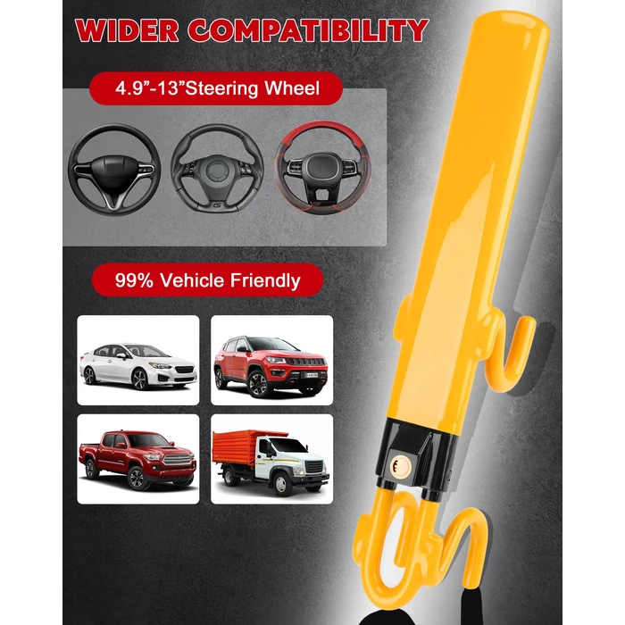 Tevlaphee Steering Wheel Lock Anti-Theft Car Device Heavy Duty Security Car Lock Antitheft Locking Devices Great Deterrent Adjustable Car Wheel Lock Anti Theft for Vehicle Truck with 3 Keys(Yellow) by Tevlaphee - Image 5