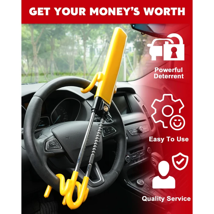 Tevlaphee Steering Wheel Lock Anti-Theft Car Device Heavy Duty Security Car Lock Antitheft Locking Devices Great Deterrent Adjustable Car Wheel Lock Anti Theft for Vehicle Truck with 3 Keys(Yellow) by Tevlaphee - Image 6