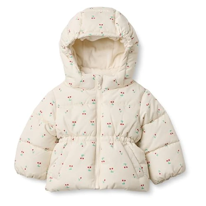 Amazon Essentials x Sofia Grainge Baby Girls' Water-Resistant Hooded Puffer Jacket, Ivory Cherries, 24 Months by Amazon Essentials - Image 1