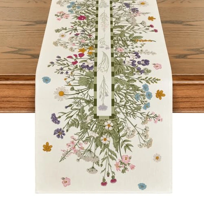Artoid Mode Vintage Wildflowers Daisy Spring Table Runner,Seasonal Summer Floral Kitchen Dining Table Decoration for Home Party Decor 13x72 Inch by Artoid Mode - Used - Like New condition - US$4.94