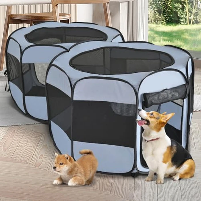 2-in-1 XLarge Pop Up Dog Playpen, Cat Puppy Pet Playpen, Indoor Outdoor Cats Enclosed, Cat Tent Crate Cage Kennel, Portable Playpen for Kitten and Small Animals(No Divider, Unified Space) by EighteenTek - Image 1